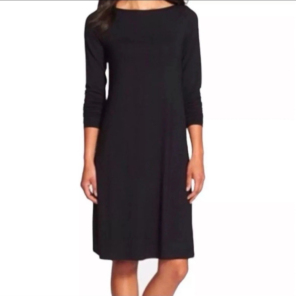 Eileen Fisher Black Long Sleeve Viscose Jersey Dress Size PL Retail $198 Capsule